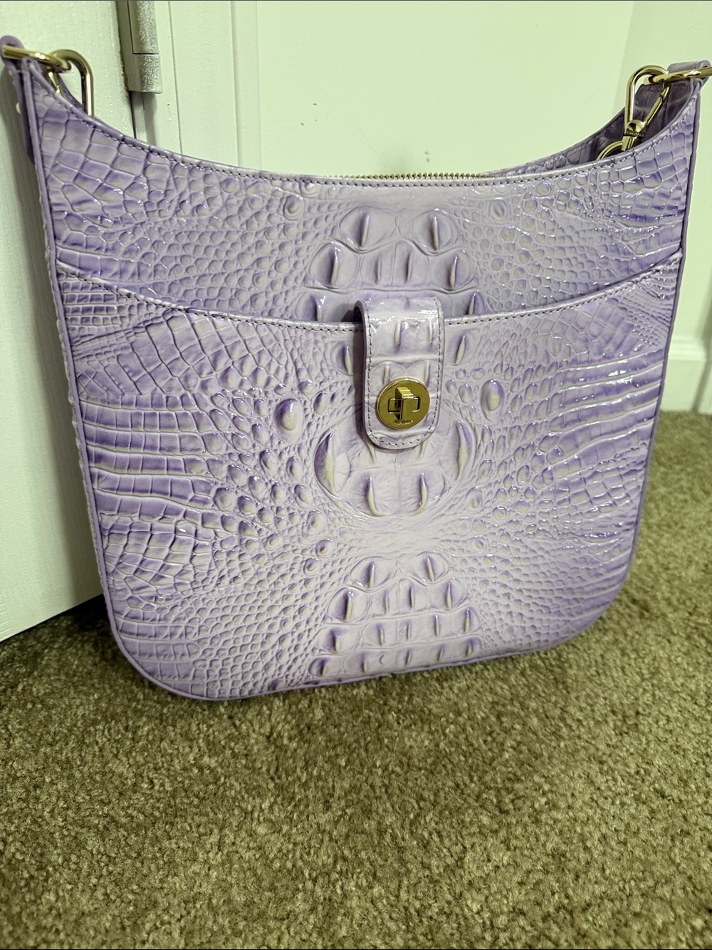 Brahmin Lavender Croc-Embossed Leather Leia Crossbody Bag